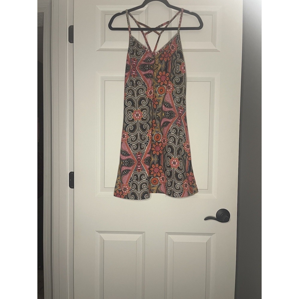 Prana Cross Back Floral Bohemian Mini Dress W Built In Bra Small